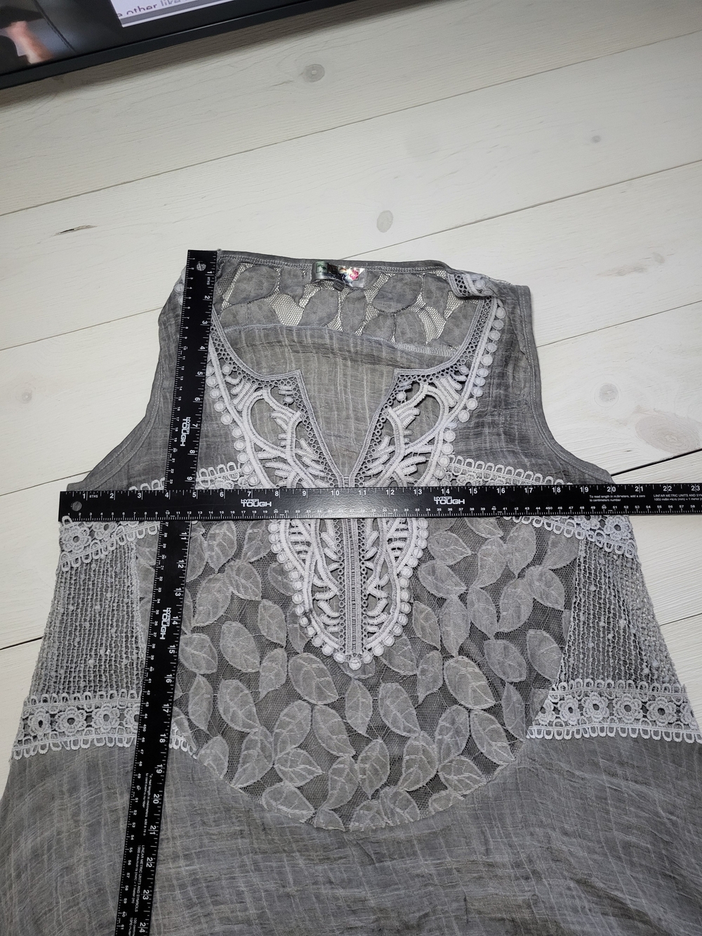 India Boutique Top Cotton Crinkle Lace Asymetrical Hem Tunic Flowy Cotton BOHO. - Picture 8 of 9